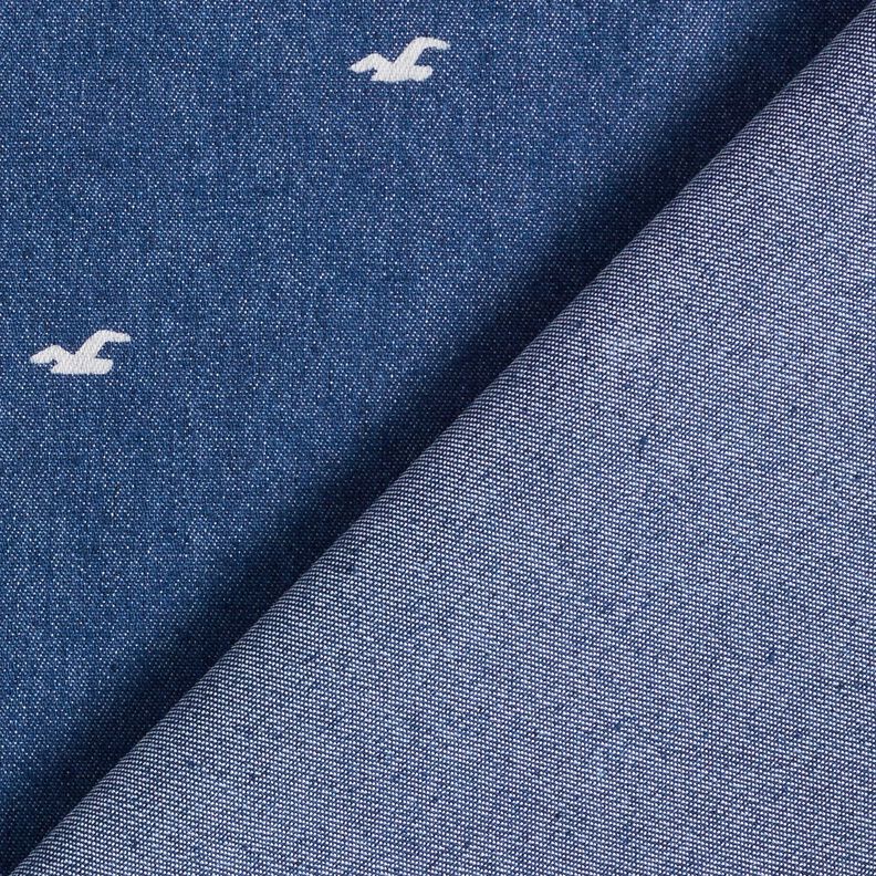 Tessuto denim elasticizzato leggero con gabbiani – colore blu jeans,  image number 5