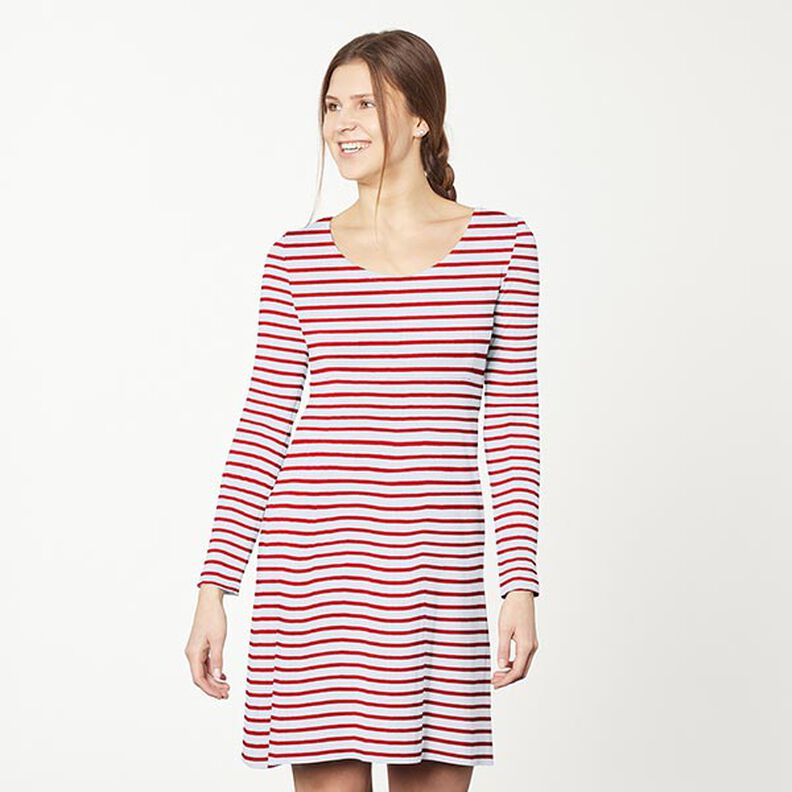Jersey in cotone a righe strette e larghe – bianco/rosso,  image number 7