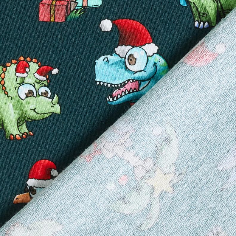 French terry, felpa estiva Dinosauri di Natale sotto le palme | Glitzerpüppi – petrolio/verde chiaro, image number 4