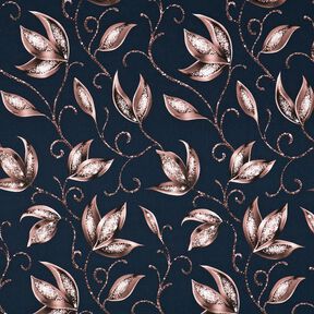 jersey di cotone Foglie scintillanti | Glitzerpüppi – blu notte/rosa antico scuro, 