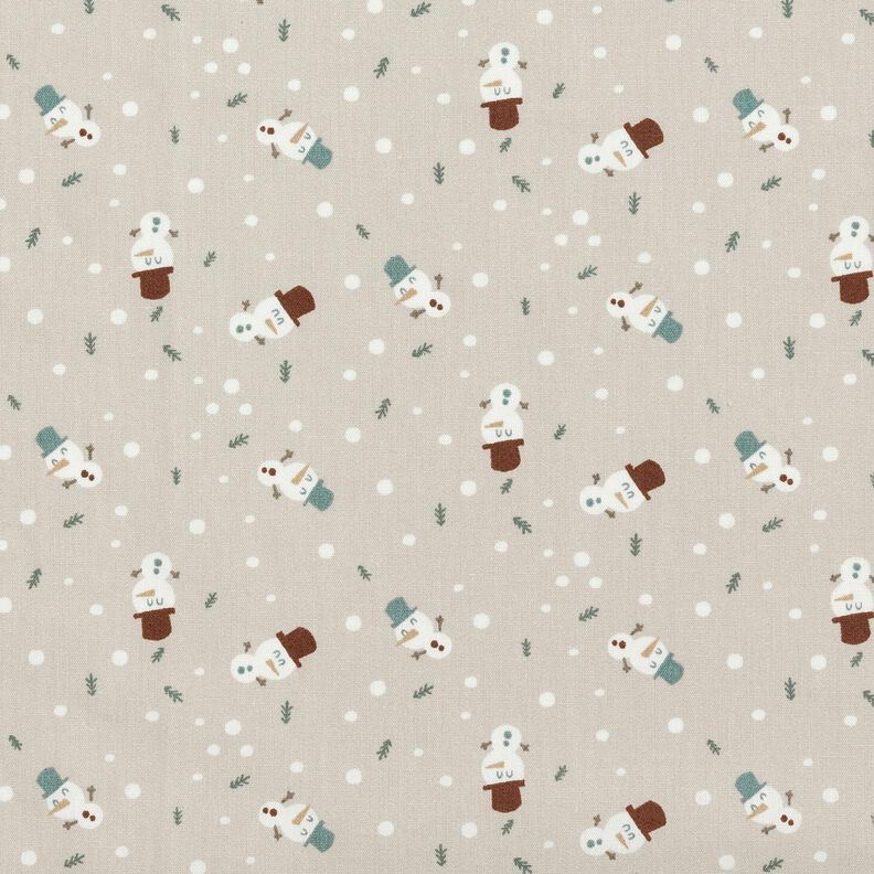 tessuto in cotone popeline Dolci pupazzi di neve – tortora chiaro, image number 1