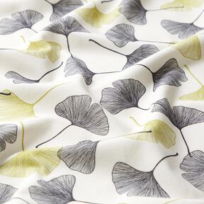 jersey di cotone Foglie di ginkgo – bianco lana/verde lime, 