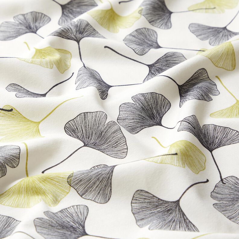 jersey di cotone Foglie di ginkgo – bianco lana/verde lime, image number 2