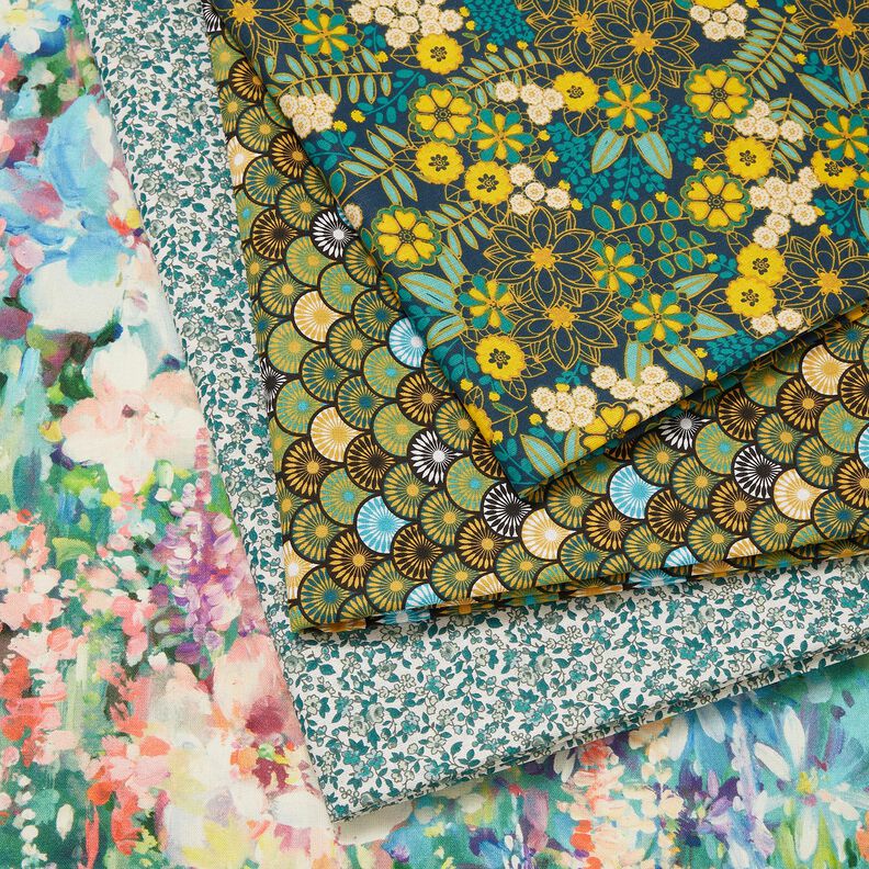 tessuto arredo tessuti canvas Quadri di fiori – verde/rosa,  image number 5
