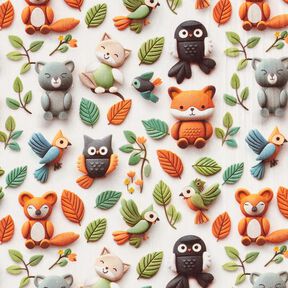popeline di cotone Animali della foresta in argilla stampa digitale – avorio, 