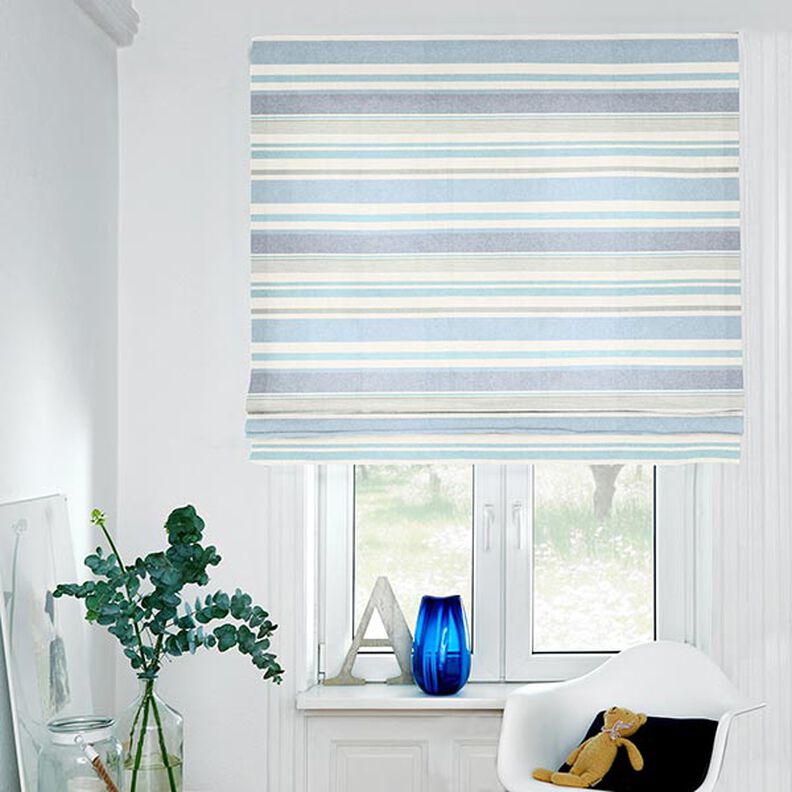 tessuto arredo mezzo panama Mix colorato a strisce riciclato – blu brillante,  image number 6
