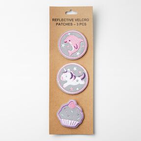 Toppe riflettenti in velcro, confezione da 3 – rosa/bianco, 
