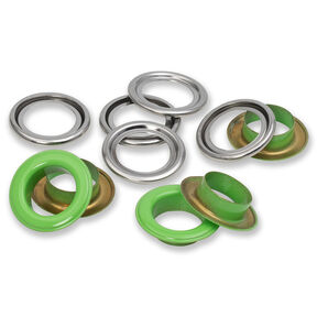 Occhielli con rondelle [15 pezzi | Ø 14 mm] | Prym – verde chiaro/argento effetto metallizzato, 