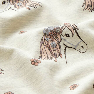 jersey di cotone Glitter cavalli e fiorellini – naturale/argento, 