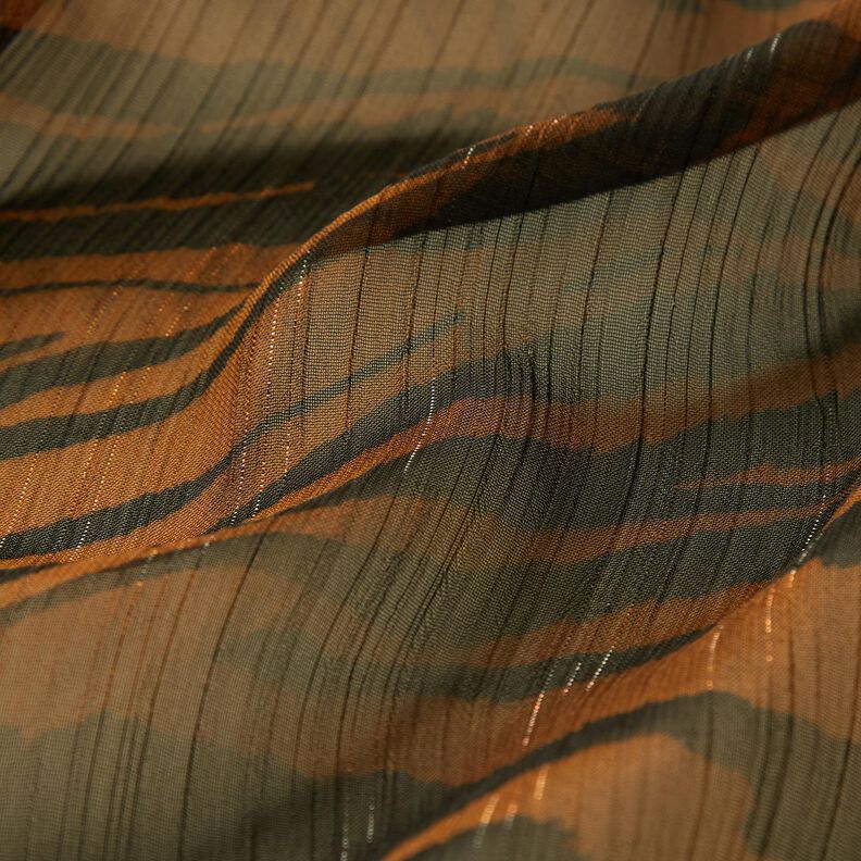 Chiffon gessato glitterato con tigre stampata – nero/rame,  image number 2