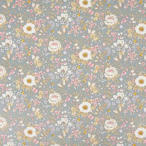 tessuto arredo mezzo panama Giardino fiorito – blu colomba/rosa, 