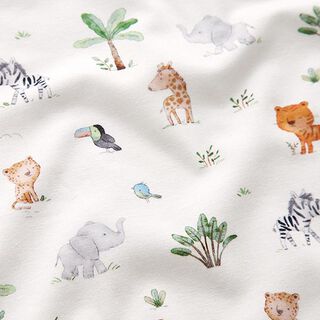 GOTS jersey di cotone Cuccioli di animali della giungla stampa digitale – bianco lana, 
