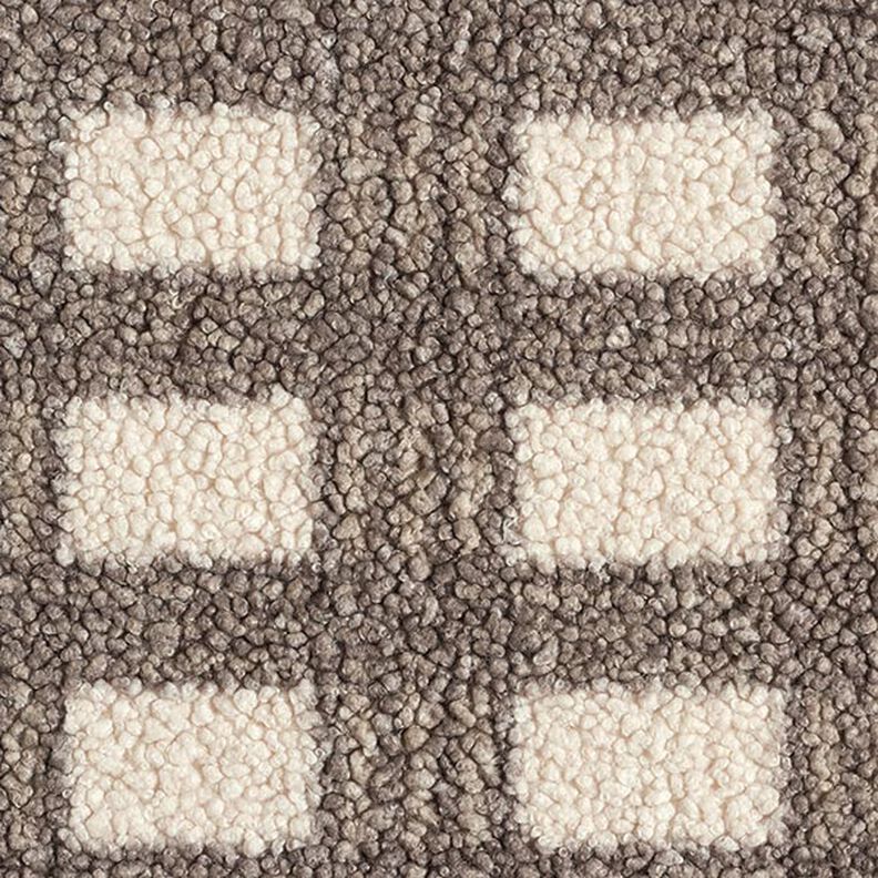 tessuto in maglia, bouclé, quadri – bianco lana/marrone chiaro,  image number 1