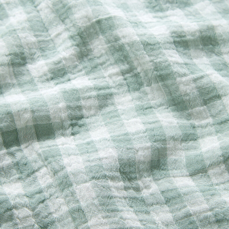 mussolina / tessuto doppio increspato Vichy a quadri tinto in filo – canna palustre/bianco,  image number 3