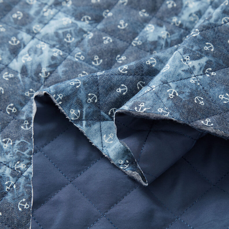 Tessuto Chambray trapuntato con ancora batik – colore blu jeans,  image number 3