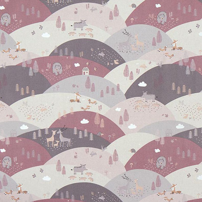 tessuto arredo mezzo panama Animali della foresta – rosa antico chiaro/greige,  image number 1