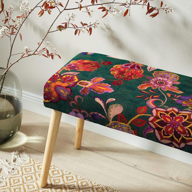 velluto arredo Tralci floreali – abete blu/rosé,  image number 7