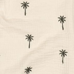 mussolina / tessuto doppio increspato Palme ricamate  | Poppy Fabrics – bianco lana/verde oliva, 