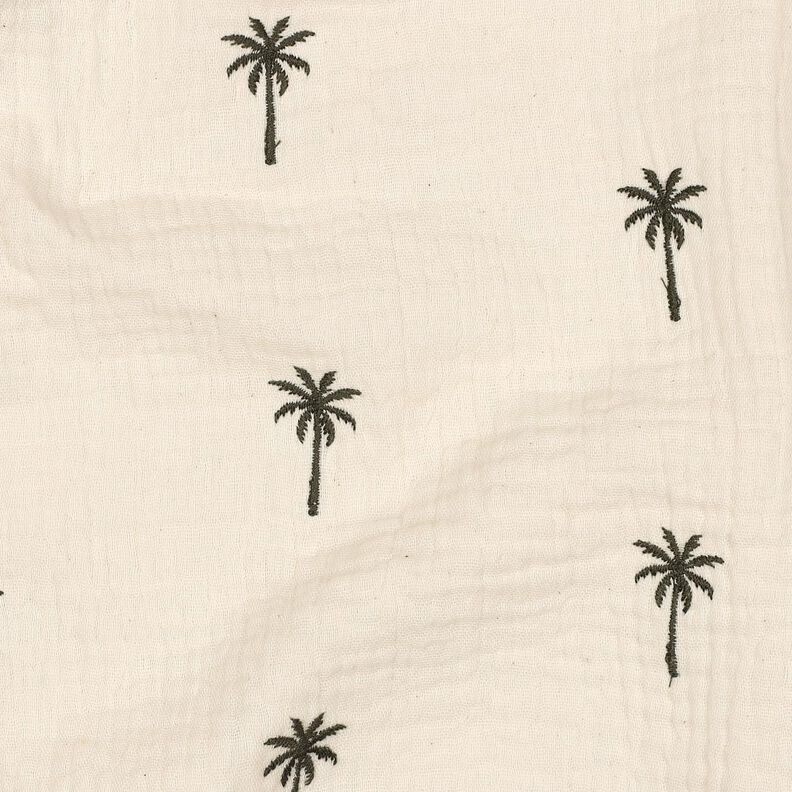mussolina / tessuto doppio increspato Palme ricamate  | Poppy Fabrics – bianco lana/verde oliva,  image number 2