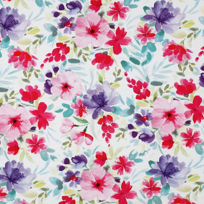 jersey di cotone Fiori estivi in stampa digitale – bianco/rosa fucsia acceso,  image number 1