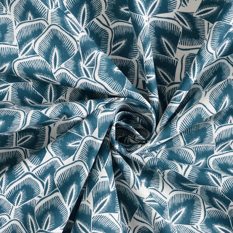 tessuto in cotone cretonne Foglie astratte – blu oceano/avorio,  image number 3