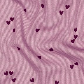jersey a coste cuori sparsi | Poppy Fabrics – violetto pastello/rosso merlot, 