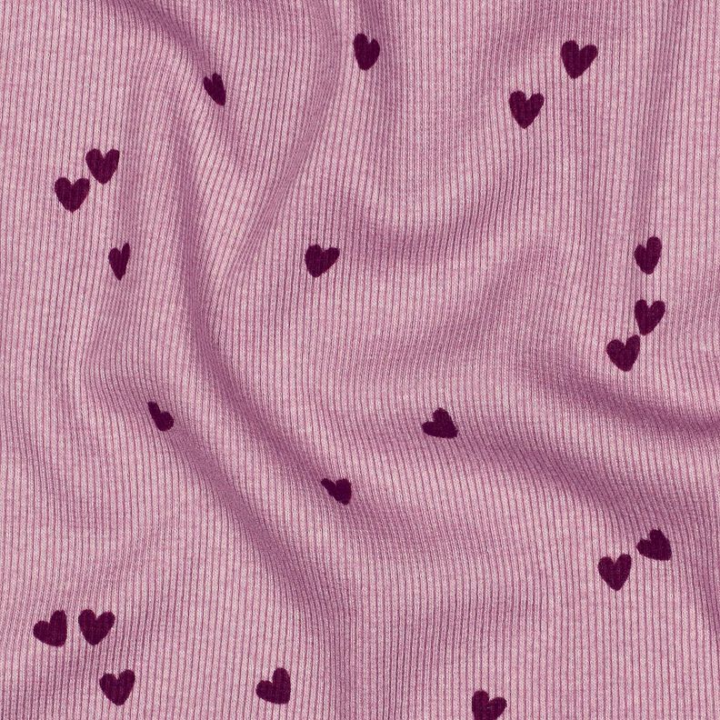 jersey a coste cuori sparsi | Poppy Fabrics – violetto pastello/rosso merlot, image number 2