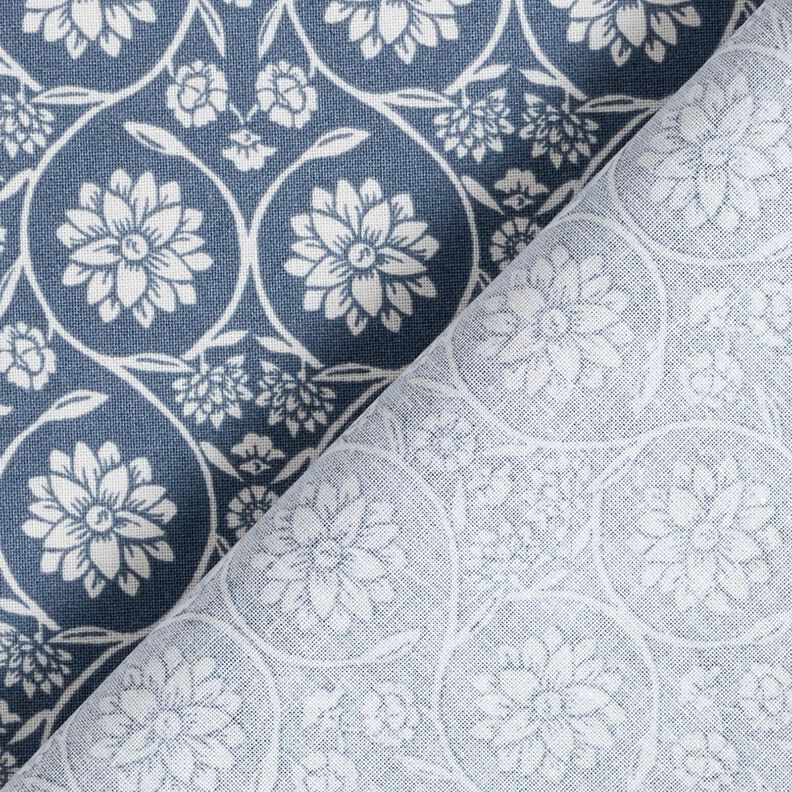 tessuto in cotone cretonne Fiori e tralci – grigio blu/bianco, image number 4
