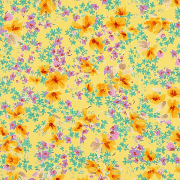 tessuto in cotone stretch, fiori acquerello – giallo chiaro, image number 1