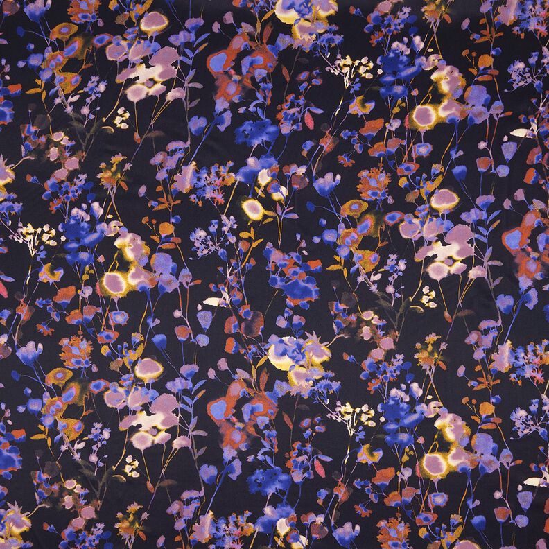 Tessuto di viscosa Fiori ad acquerello Cupro – nero/lilla bluastro, image number 1