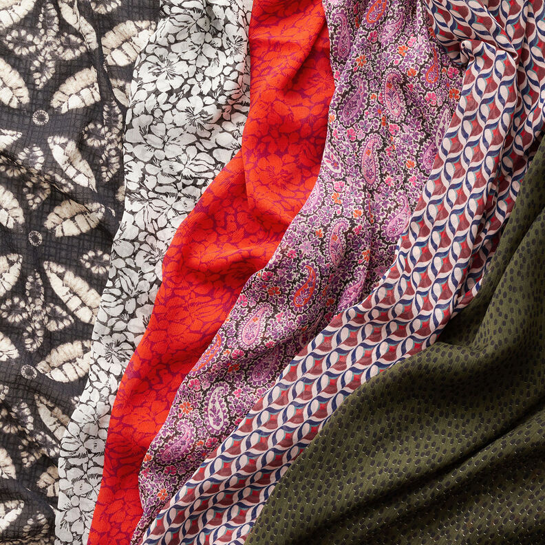 Ciffon increspato con foglie stampate – nero/beige,  image number 6