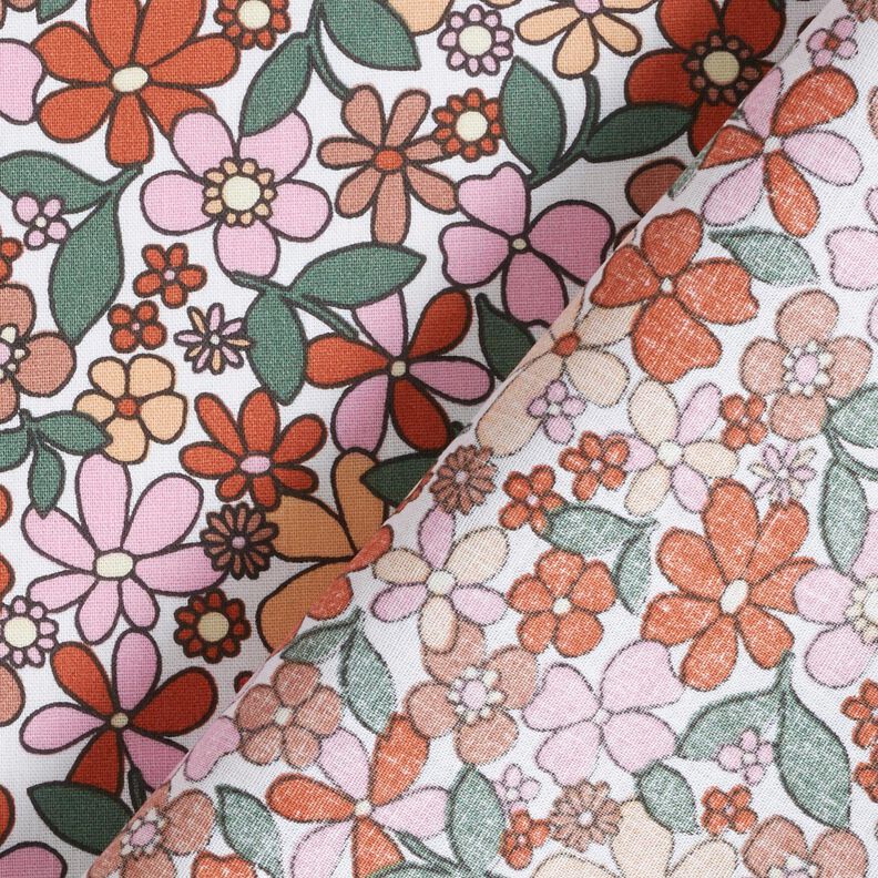 tessuto in cotone cretonne Piccoli fiori retrò – bianco/rosa,  image number 4