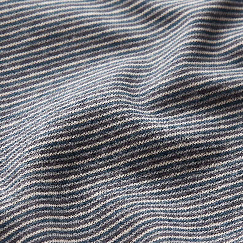 tessuto per polsini Righe tubolari strette – blu oceano/argento,  image number 2