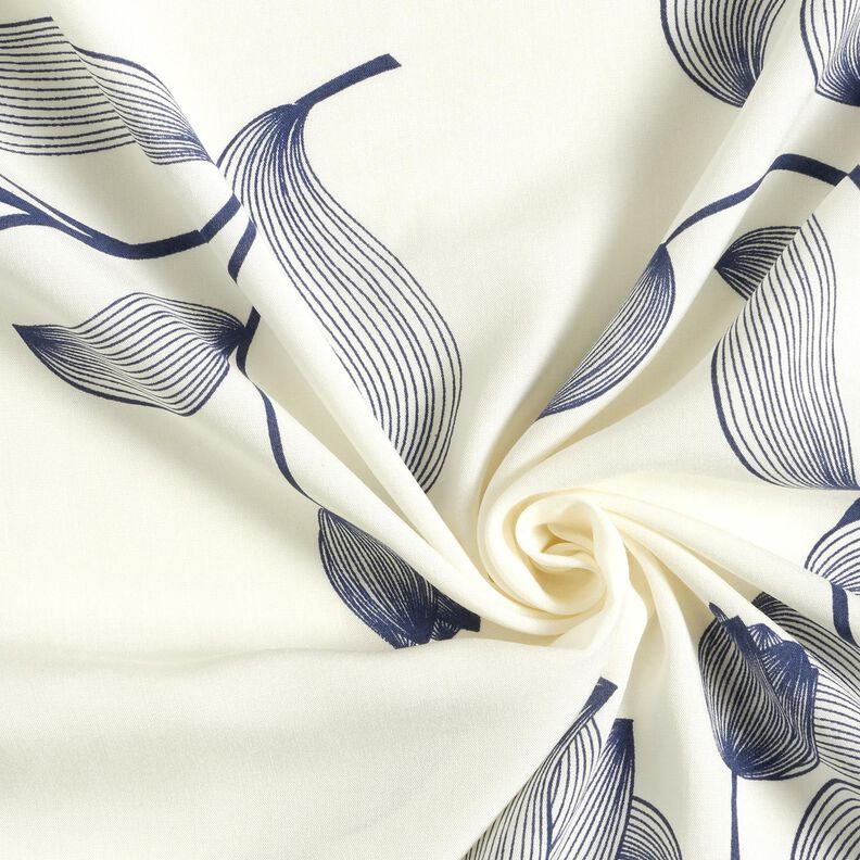 Tessuto di viscosa Tulipani – bianco lana/blu notte, image number 3