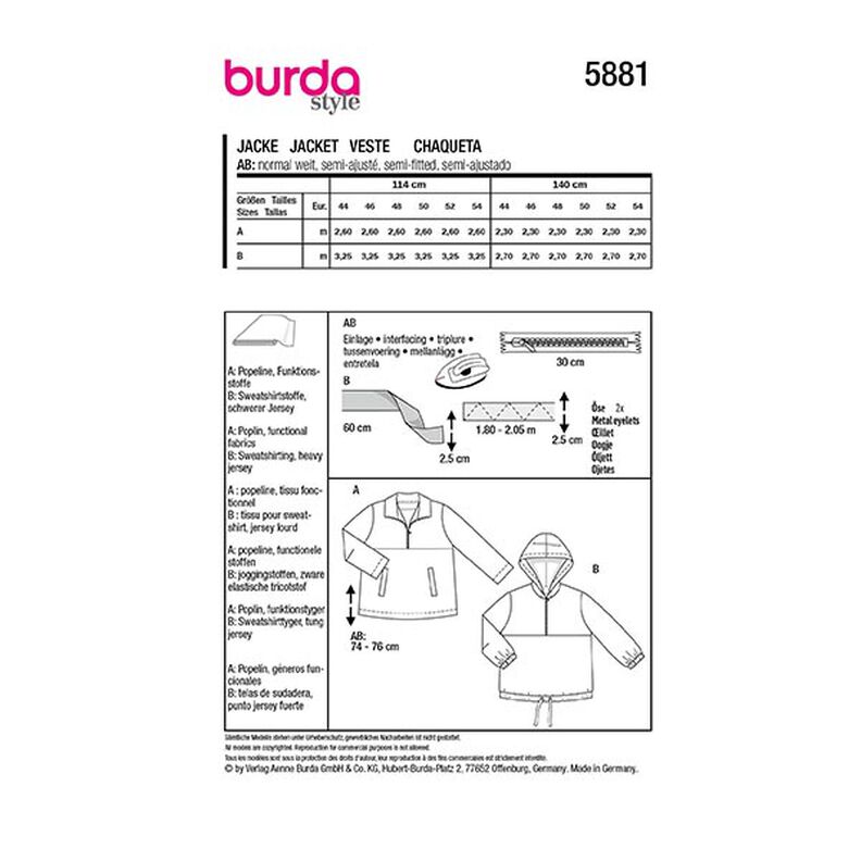 giacca taglie comode | Burda 5881 | 44-54,  image number 9