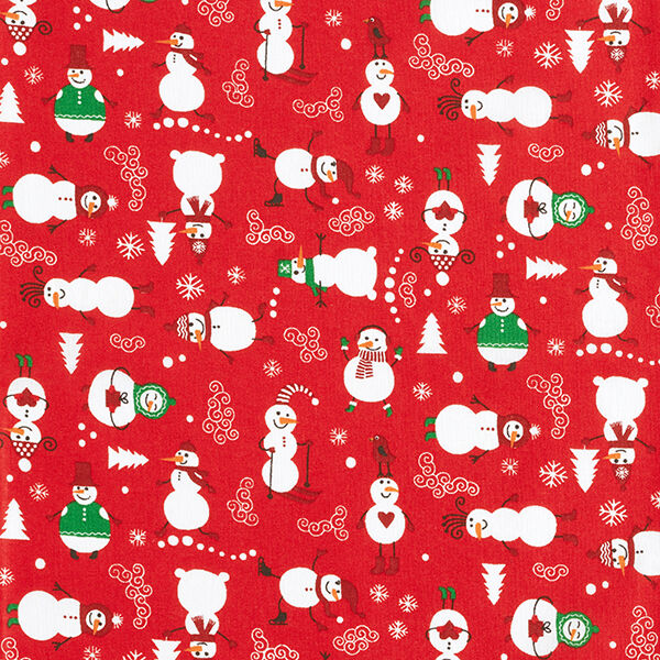 tessuto in cotone cretonne Omini di neve – rosso/bianco, image number 1