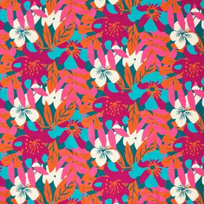 French terry, felpa estiva Grandi fiori – petrolio, 