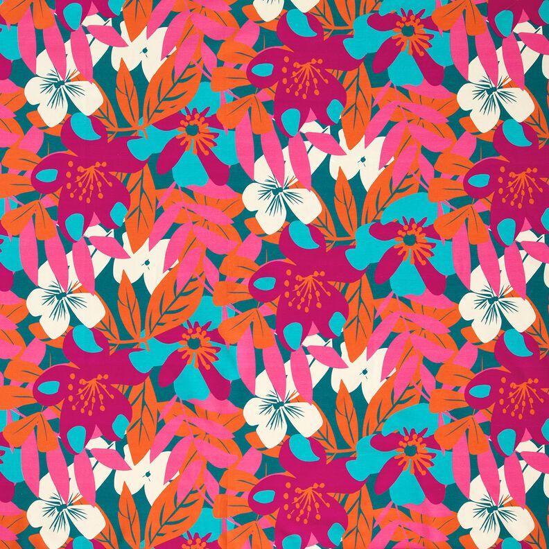 French terry, felpa estiva Grandi fiori – petrolio, image number 1