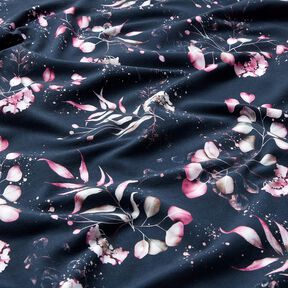 jersey di cotone Eucalipto e ortensie | Glitzerpüppi – blu notte/rosa, 