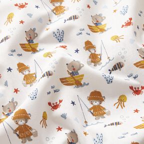 popeline di cotone Orso e topo al mare – bianco, 