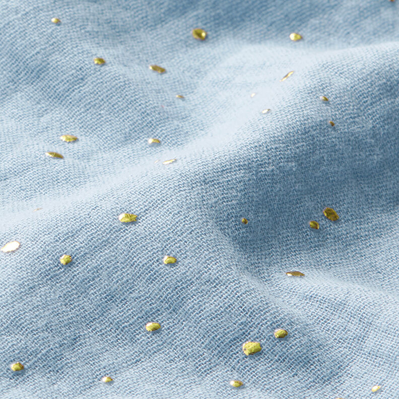 mussola di cotone, macchie dorate sparse – azzurro/oro,  image number 2