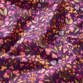 tessuto in cotone cretonne Fiori di campo – melanzana/rosa, 