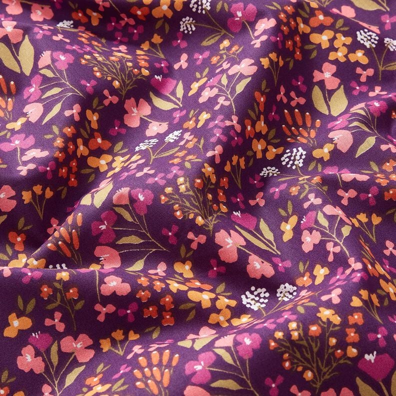 tessuto in cotone cretonne Fiori di campo – melanzana/rosa,  image number 2