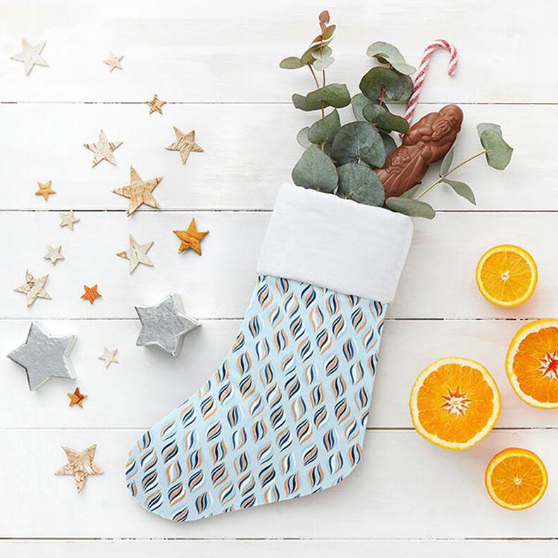 popeline di cotone, decorazioni natalizie – azzurro/oro anticato,  image number 6