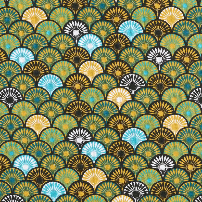 tessuto in cotone cretonne Ventagli rotondi – petrolio,  image number 1