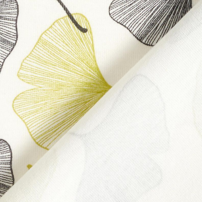 jersey di cotone Foglie di ginkgo – bianco lana/verde lime, image number 4