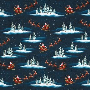 French terry, felpa estiva L'arrivo di Babbo Natale | Glitzerpüppi – blu notte/peperoncino, 