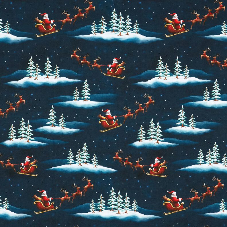 French terry, felpa estiva L'arrivo di Babbo Natale | Glitzerpüppi – blu notte/peperoncino, image number 1
