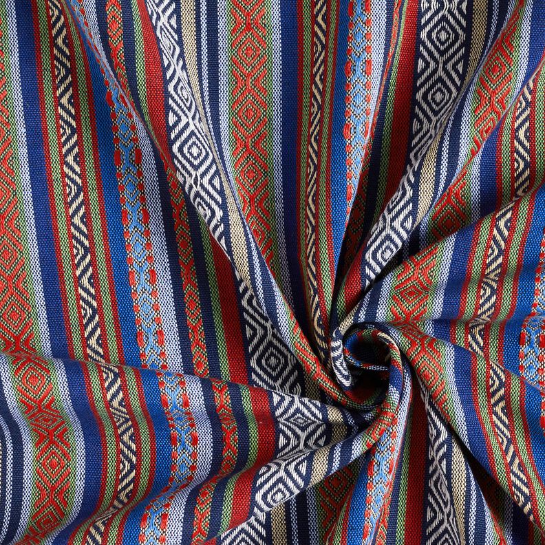 tessuto arredo Jacquard Strisce astratte – blu marino/rosso carminio, image number 3