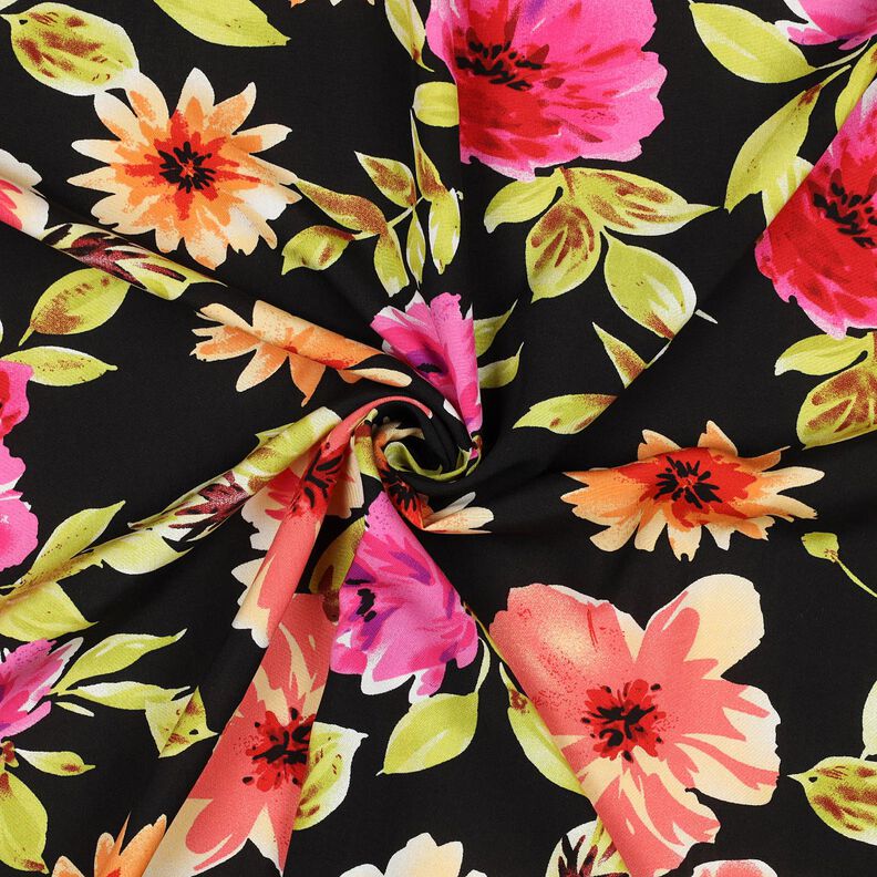 Tessuto di viscosa Grandi fiori in stampa digitale – nero/porpora,  image number 3